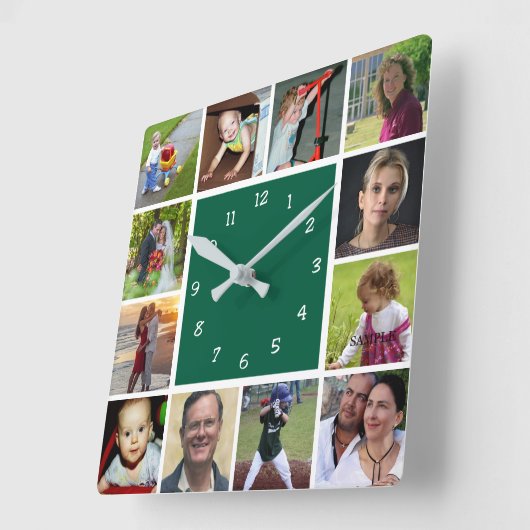 Wall Clock with 12 personal photos Vierkante Klok (Hoek)