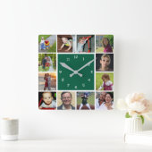 Wall Clock with 12 personal photos Vierkante Klok (Huis)