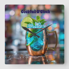 Wall clock with a colorful mixed drink design. vierkante klok