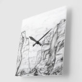 Wall Clock with canyon sketched in black and white Vierkante Klok (Hoek)