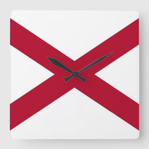 Wall Clock with Flag of Alabama, VS Vierkante Klok