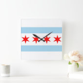 Wall Clock with Flag of Chicago, Illinois, Verenig Vierkante Klok (Huis)