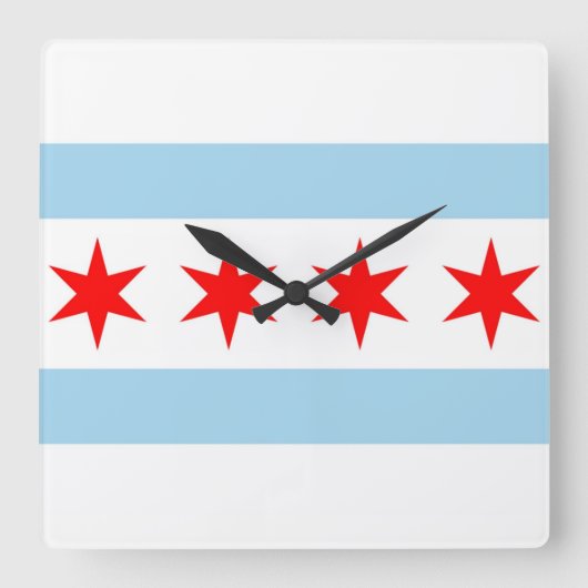 Wall Clock with Flag of Chicago, Illinois, Verenig Vierkante Klok (Voorkant)