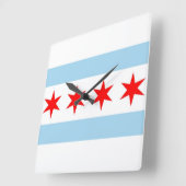 Wall Clock with Flag of Chicago, Illinois, Verenig Vierkante Klok (Hoek)