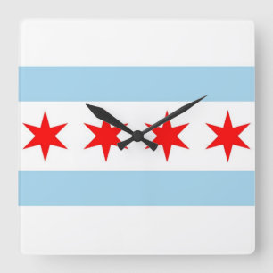 Wall Clock with Flag of Chicago, Illinois, Verenig Vierkante Klok