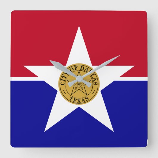 Wall Clock with Flag of Dallas City, VS Vierkante Klok (Voorkant)