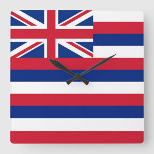 Wall Clock with Flag of Hawaii, VS Vierkante Klok