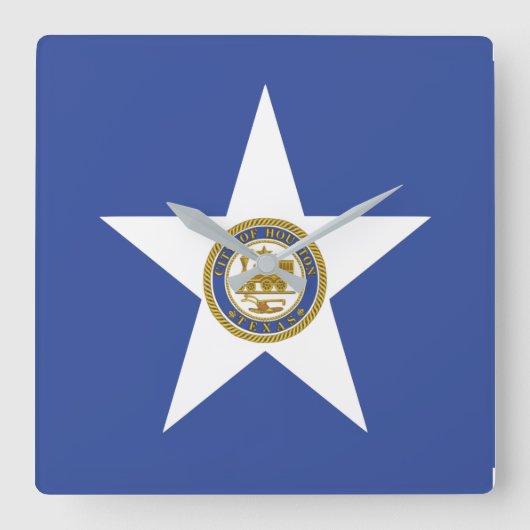 Wall Clock with Flag of Houston City, VS Vierkante Klok (Voorkant)