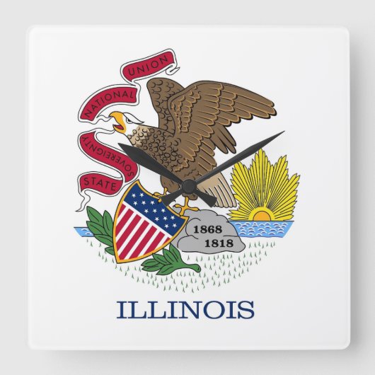 Wall Clock with Flag of Illinois, VS Vierkante Klok (Voorkant)