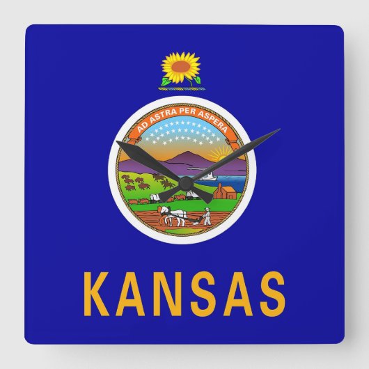 Wall Clock with Flag of Kansas, Verenigde Staten Vierkante Klok (Voorkant)