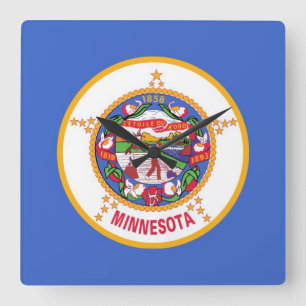 Wall Clock with Flag of Minnesota, VS Vierkante Klok