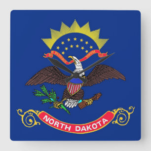 Wall Clock with Flag of North Dakota, VS Vierkante Klok