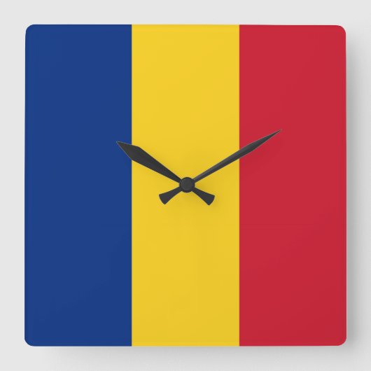 Wall Clock with Flag of Romania Vierkante Klok (Voorkant)