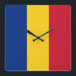 Wall Clock with Flag of Romania Vierkante Klok<br><div class="desc">Awesome patriotic wall clock with Flag of Romania. This product its customizable.</div>