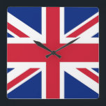 Wall Clock with Flag of United Kingdom Vierkante Klok<br><div class="desc">Awesome patriotic wall clock with Flag of United Kingdom. This product its customizable.</div>