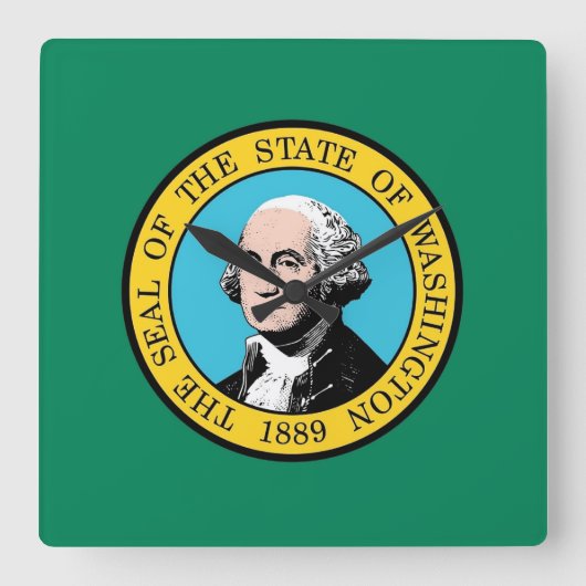Wall Clock with Flag of Washington State, VS Vierkante Klok (Voorkant)