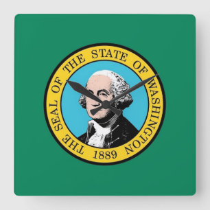 Wall Clock with Flag of Washington State, VS Vierkante Klok