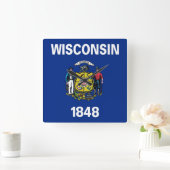 Wall Clock with Flag of Wisconsin, VS Vierkante Klok (Huis)
