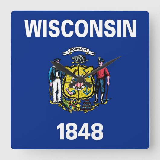 Wall Clock with Flag of Wisconsin, VS Vierkante Klok (Voorkant)