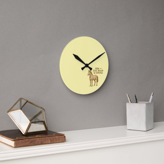 Wall Clock with motivational text and horse Ronde Klok (Kantoor)
