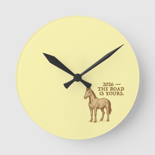 Wall Clock with motivational text and horse Ronde Klok (Voorkant)