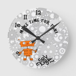 Wall Clock with Orange Robot Ronde Klok