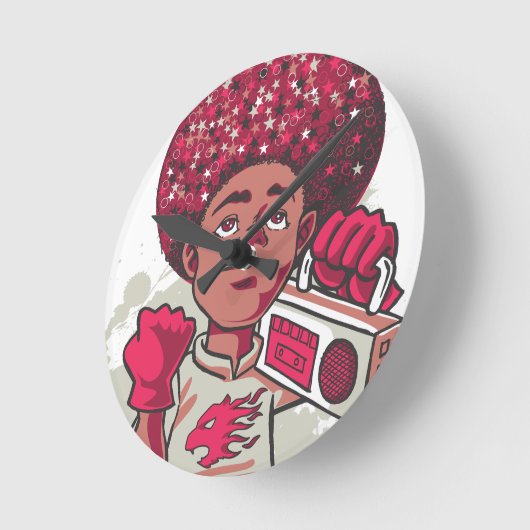 Wall Clock – YOUTH Power Afro & Boombox Urban  Ronde Klok (Hoek)