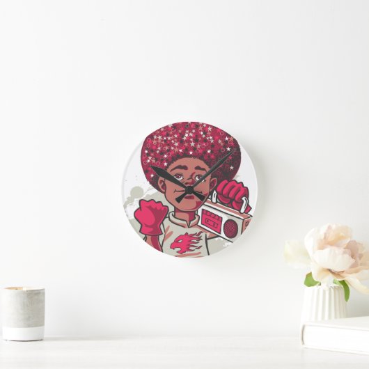 Wall Clock – YOUTH Power Afro & Boombox Urban  Ronde Klok (Huis)