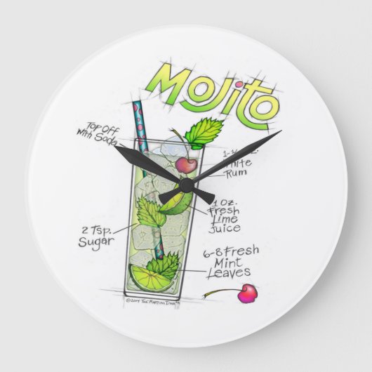 WALL CLOCKS - MOJITO RECIPE COCKTAIL ART GROTE KLOK (Voorkant)