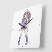 Wall-klok met meisje in Paarse dress met Boots Vierkante Klok (Hoek)