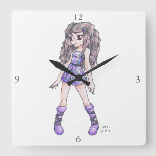 Wall-klok met meisje in Paarse dress met Boots Vierkante Klok