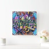 Wall-klokgraffiti Vierkante Klok (Huis)