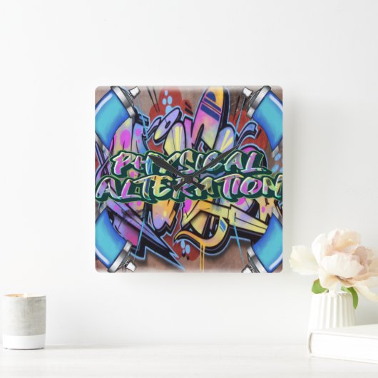 Wall-klokgraffiti Vierkante Klok (Huis)