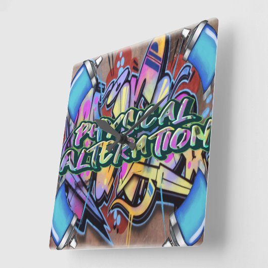 Wall-klokgraffiti Vierkante Klok (Hoek)