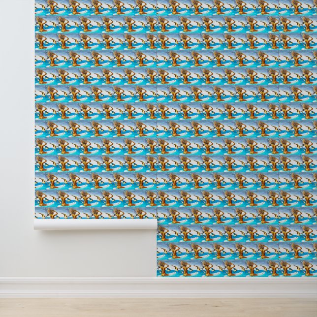 Wall Paper Art Surfer Meisje in Storm Behang (Applicatie)
