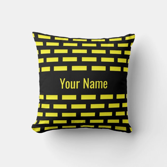 Wall Pattern Black en Yellow Graphic Name Kussen (Voorkant)