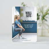 Wall Sits Fitness Kaart met Blauwe Achterkant (Staand voorkant)