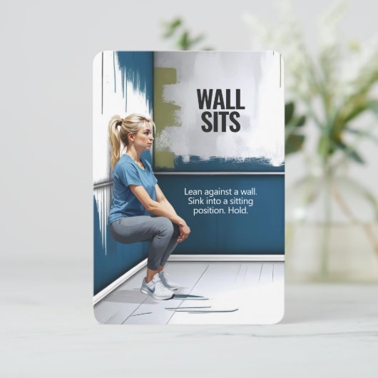 Wall Sits Fitness Kaart met Roze Rug (Staand voorkant)