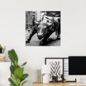 Wall Street Bull Black en White Photography Poster (Thuiskantoor)