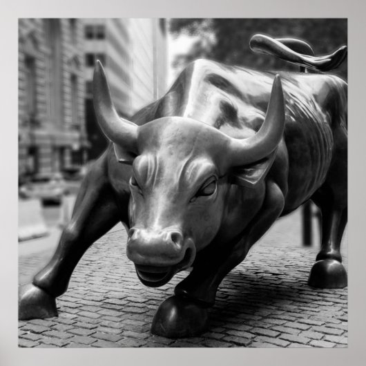 Wall Street Bull Black en White Photography Poster (Voorkant)