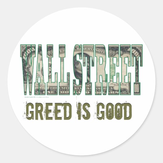 Wall Street/ Greed is goed Ronde Sticker (Voorkant)