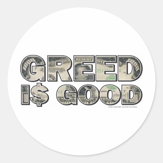 Wall Street/ Greed is goed Ronde Sticker (Voorkant)