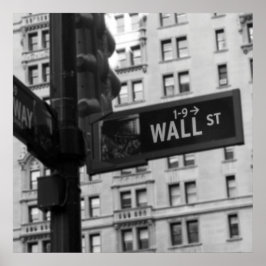 Wall Street Sign Black en White Photography Poster