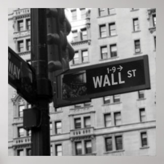 Wall Street Sign Black en White Photography Poster