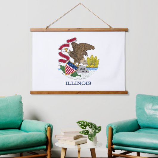 Wall tapestry with flag of Illinois, U.S.A. Hangend Wandkleed (Woonkamer)