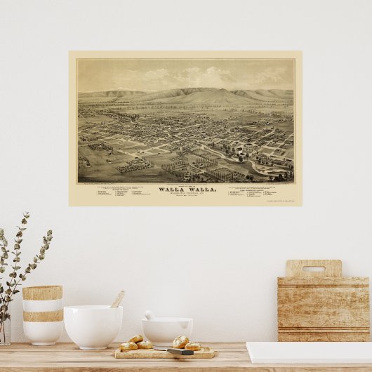 Walla Walla, WA Panoramic Map - 1876 Poster (Keuken)