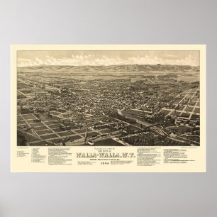 Walla Walla, WA Panoramic Map - 1884 Poster