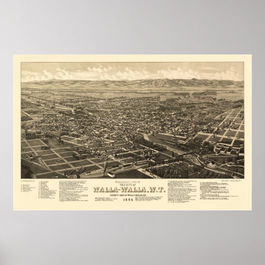 Walla Walla, WA Panoramic Map - 1884 Poster (Voorkant)