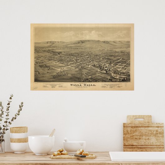 Walla Walla Washington 1876 Antiek Panorama Poster (Keuken)