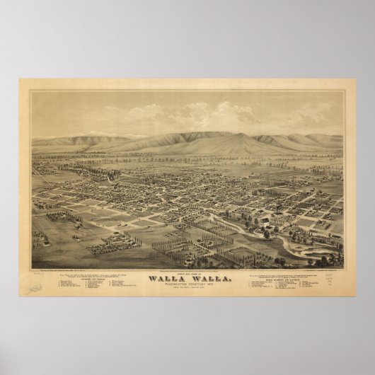Walla Walla Washington 1876 Antiek Panorama Poster (Voorkant)